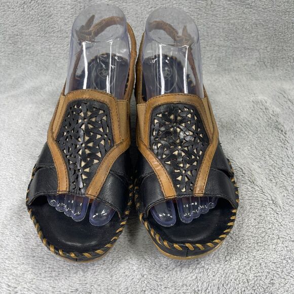 Ariat Sandals Womens Size 9B Del Ray Leather Wood Heels Black Brown 10007643 - Picture 5 of 16